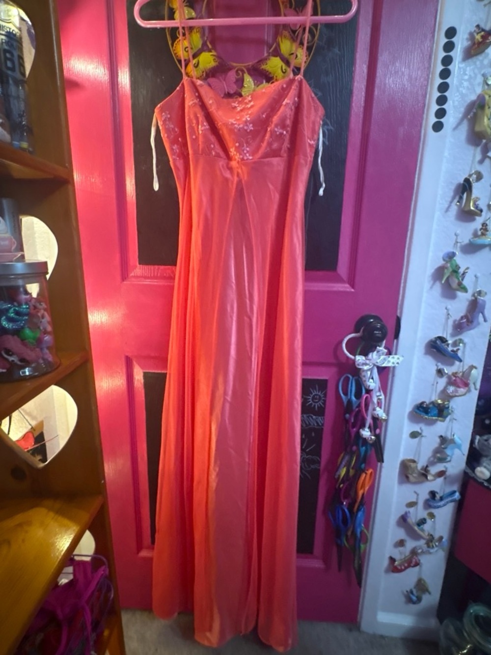 Pink Satin Maxi Dress with Embroidered Bodice